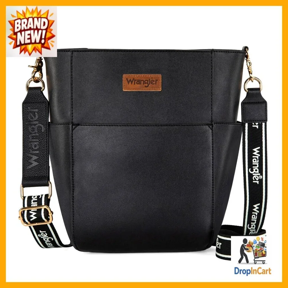 Vegan Leather Crossbody Bag Bucket Purse Guitar Strap Casual Western Style